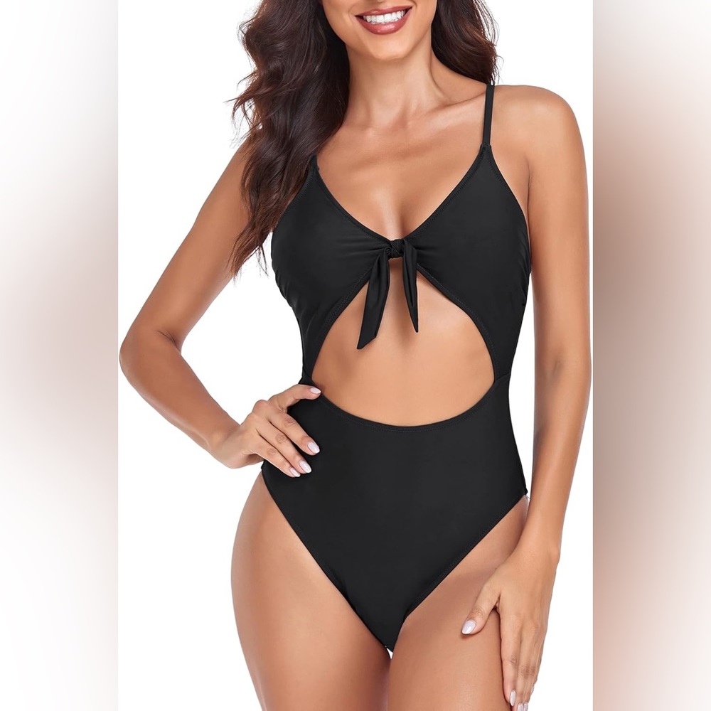 Amazon Cutout Tie Front One Piece Swimsuit